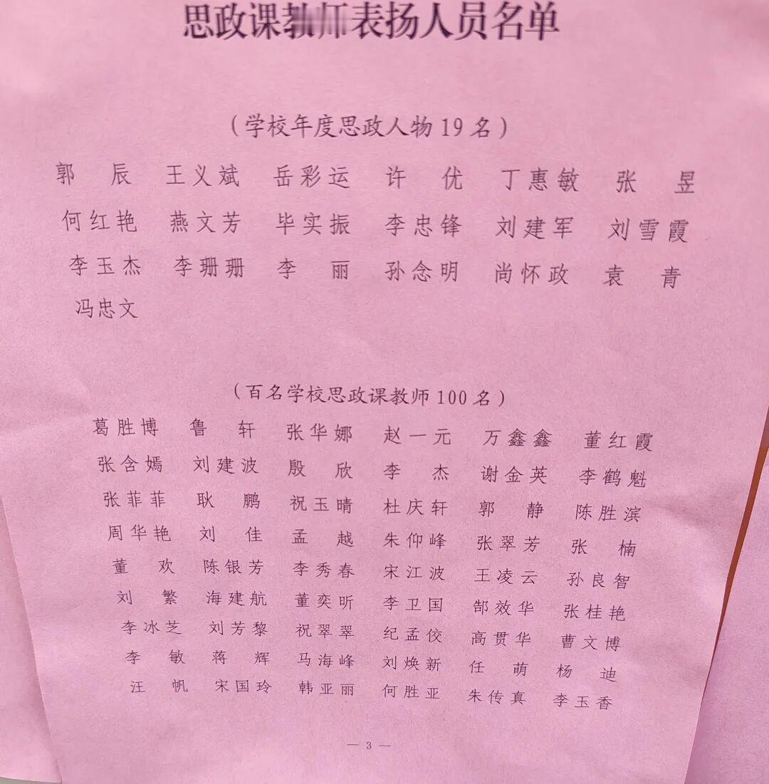 牡丹区：思政课教师表扬人员名单