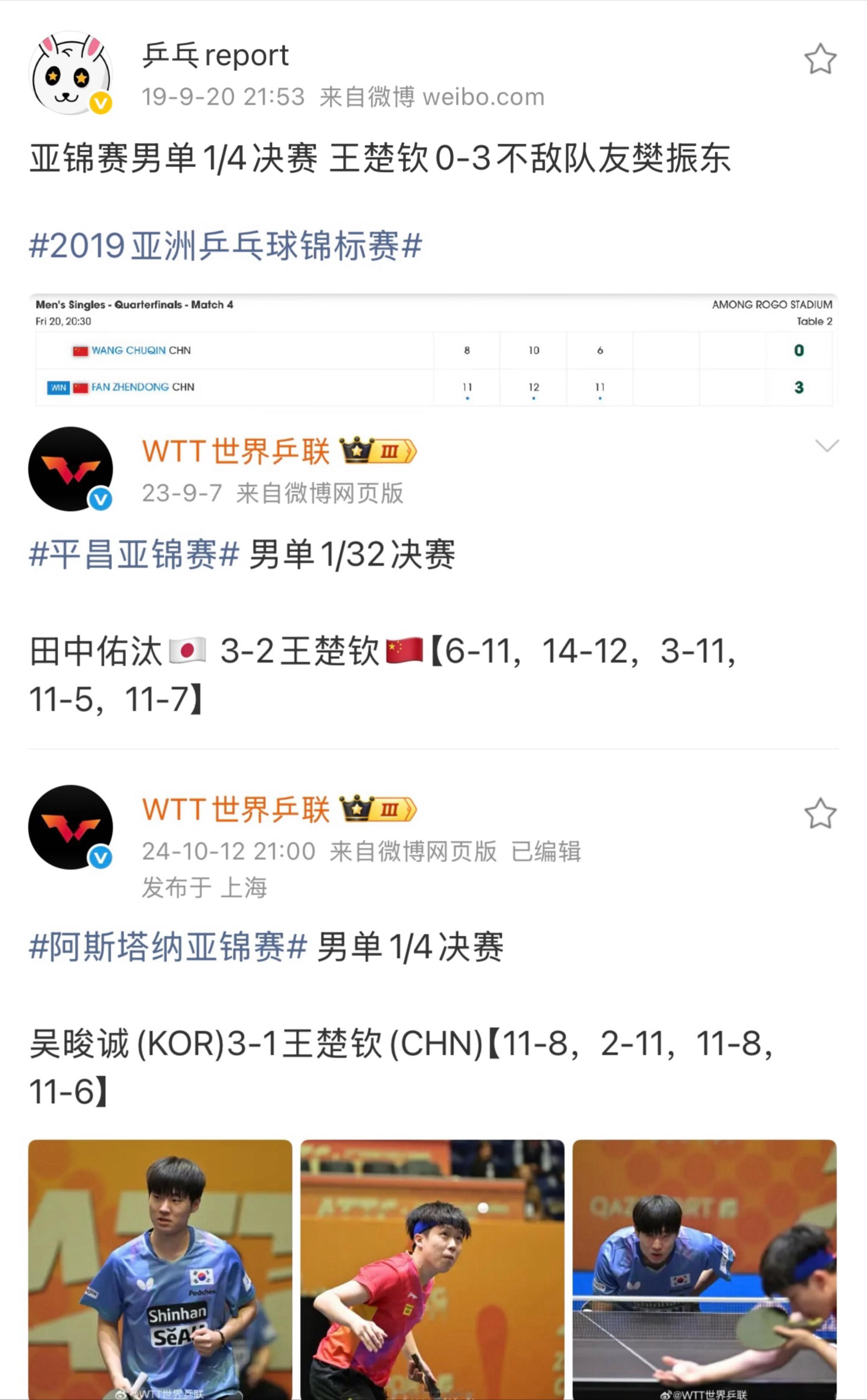 怪不得王楚钦亚锦赛不敢参加了[哆啦A梦害怕]共参加三次亚锦赛，最佳成绩8强，其中