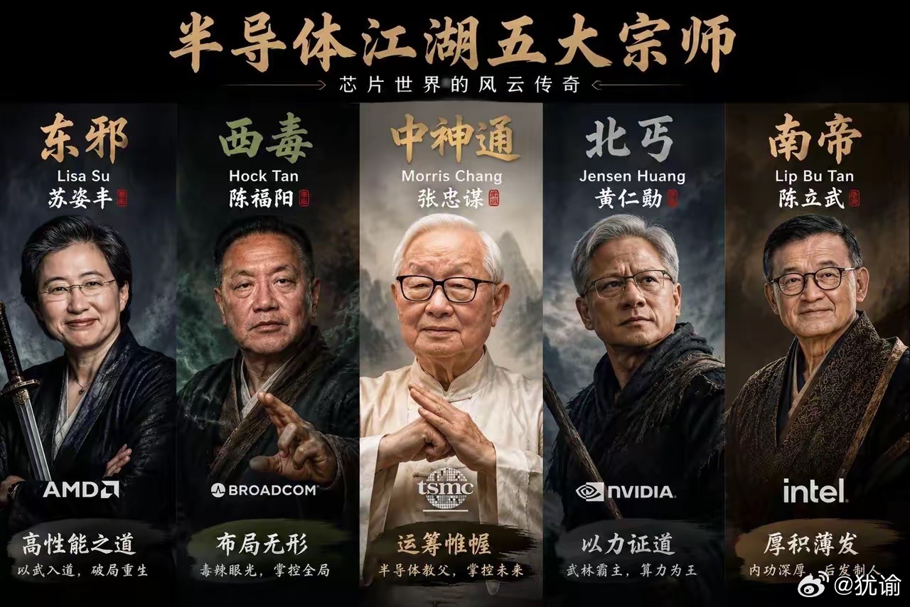 没想到吧，当今的半导体江湖，有五大宗师。AMD的苏姿丰，博通的陈福阳，台积电的张
