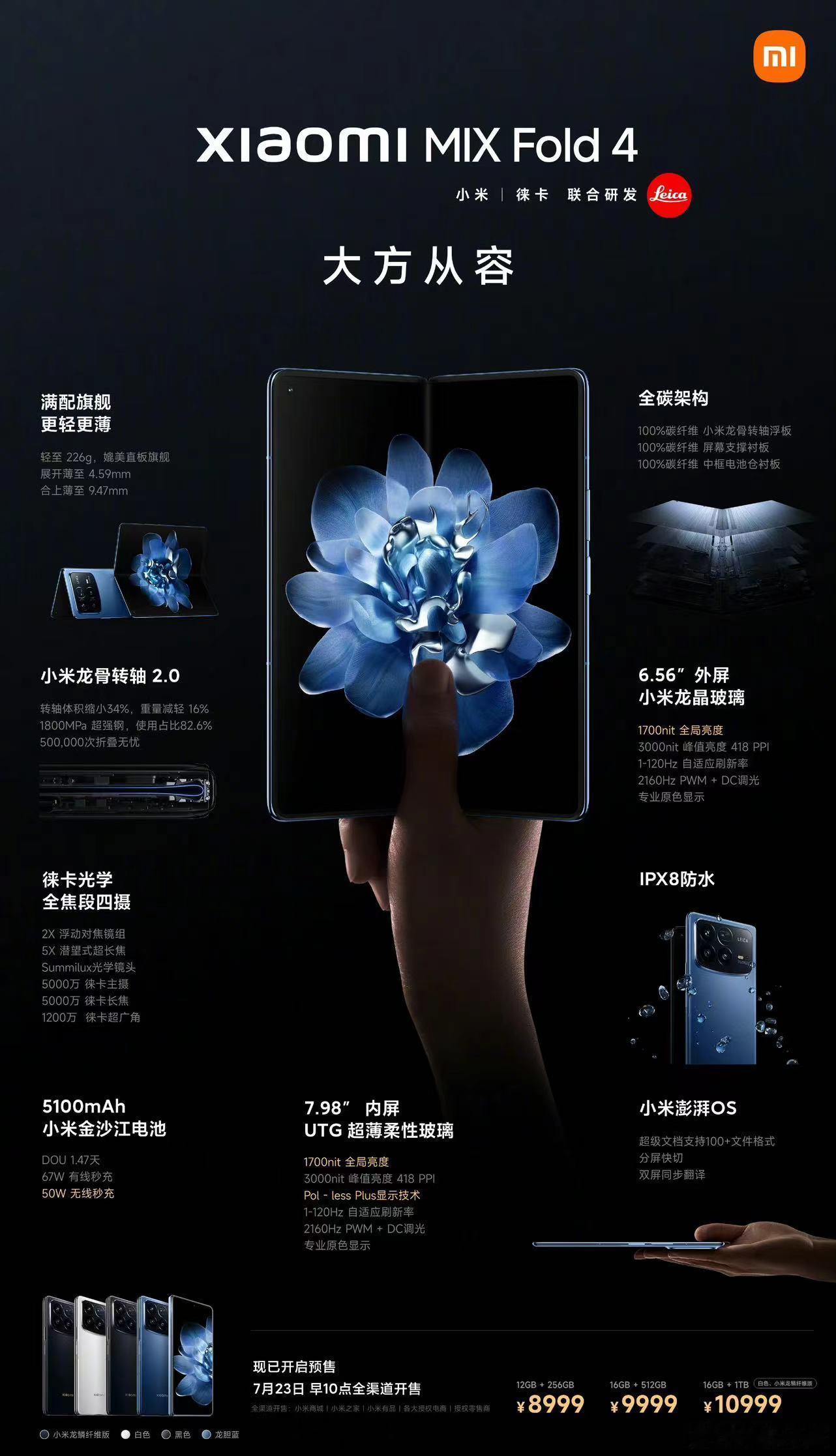这一代的小米MIX Fold4是真的轻薄，加上这个圆润的中框和小米14Pro上那