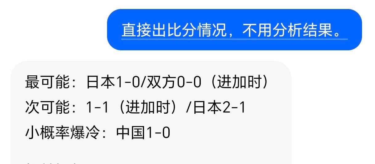 亚洲杯豆包分析的今天的比分情况！说中国队获胜的几率比较低