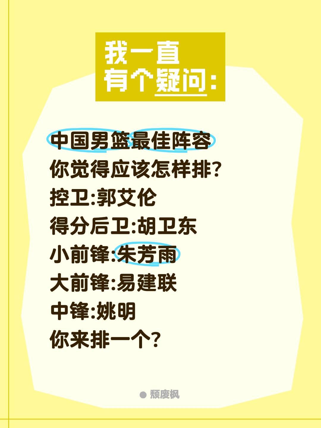中国男篮最佳阵容怎选?中国男篮最佳阵容
你觉得应该怎样排?
控卫:郭艾伦
得分后