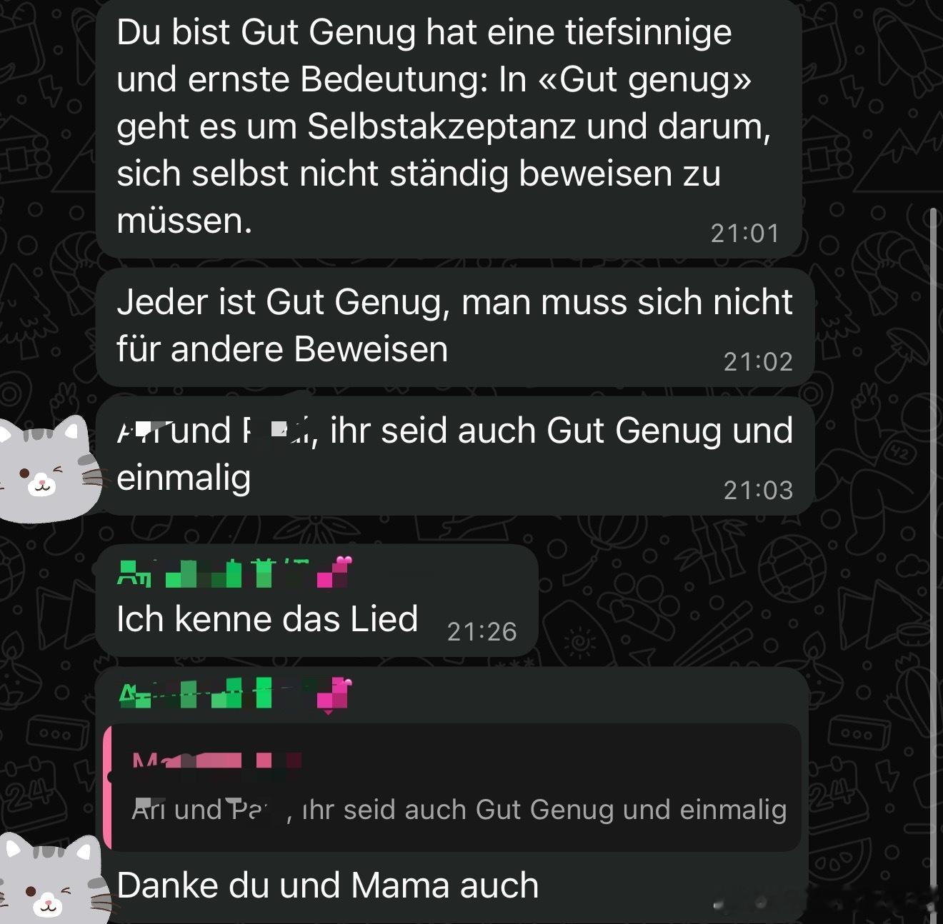 队友在家庭群里分享了一首很好听的歌——《Du bist gut genug》（你