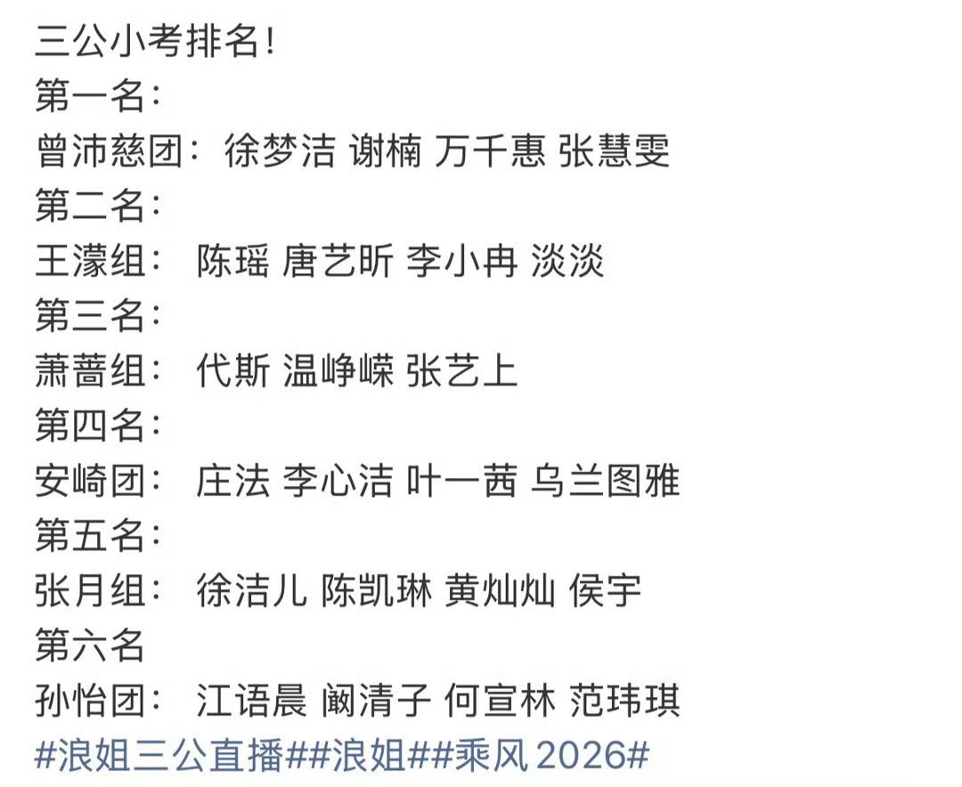 浪姐三公小考结果最后一组混的有点多