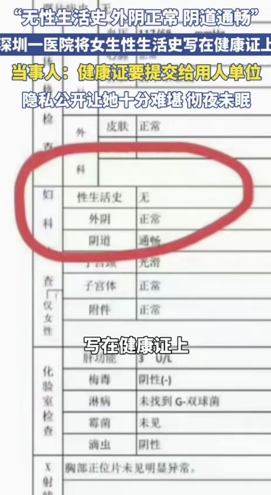 无性生活史，外阴正常，阴道通畅！”你敢相信这个结论是写在健康证上的吗？女子办健康