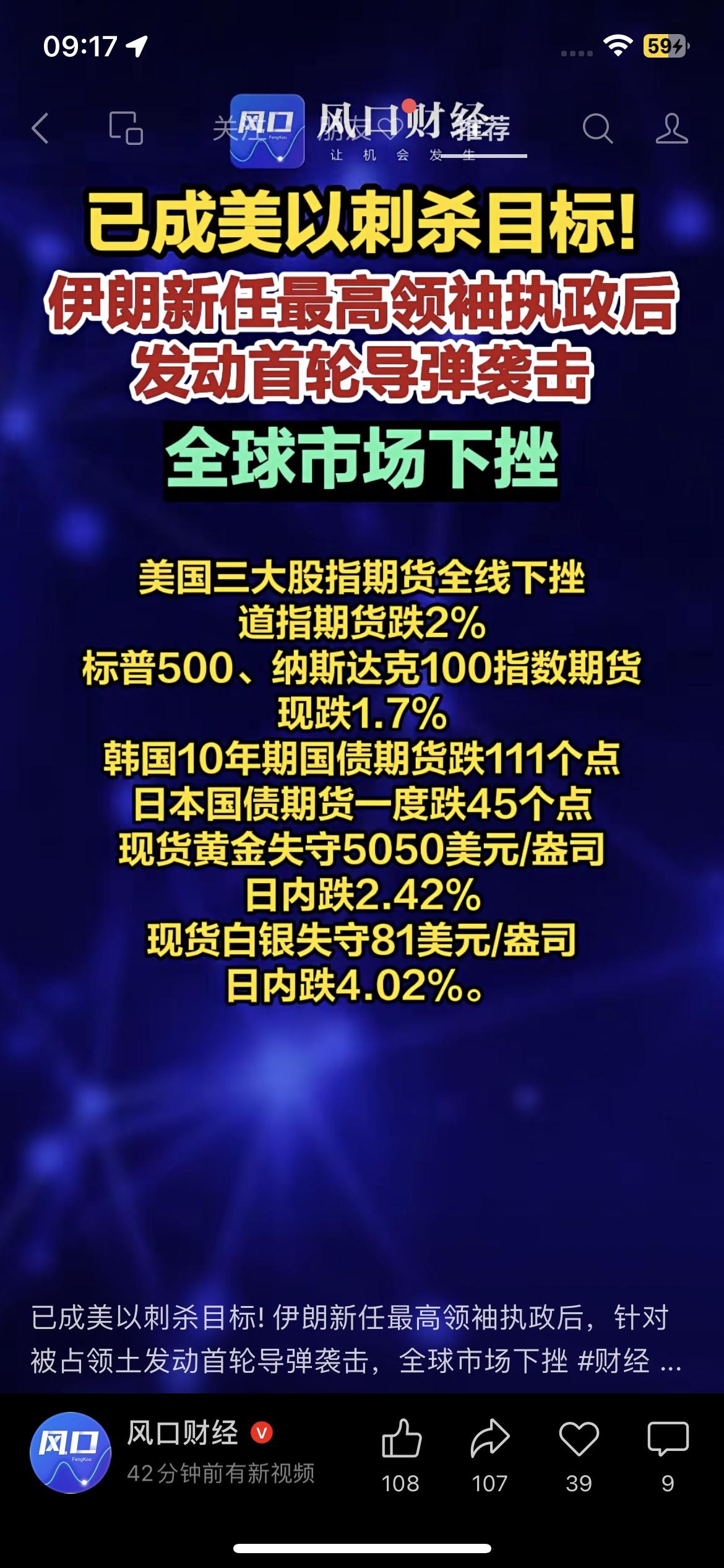 今早一睁眼，全球市场都绿了——道指期货跌2%，标普500、纳斯达克100跌1.7