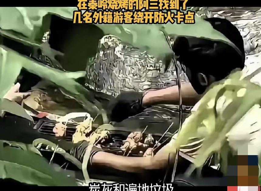 几名印度人，偷偷的绕过防火卡点，在秦岭烧烤，工作人员看监控赶到现场，印度人已悄悄