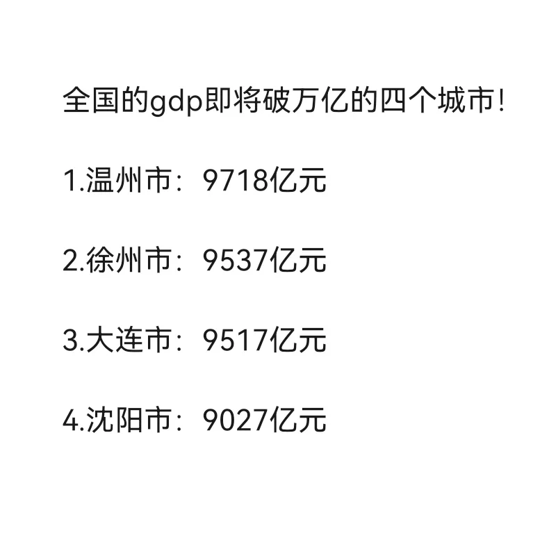全国的下一轮gdp将破万亿的四个城市