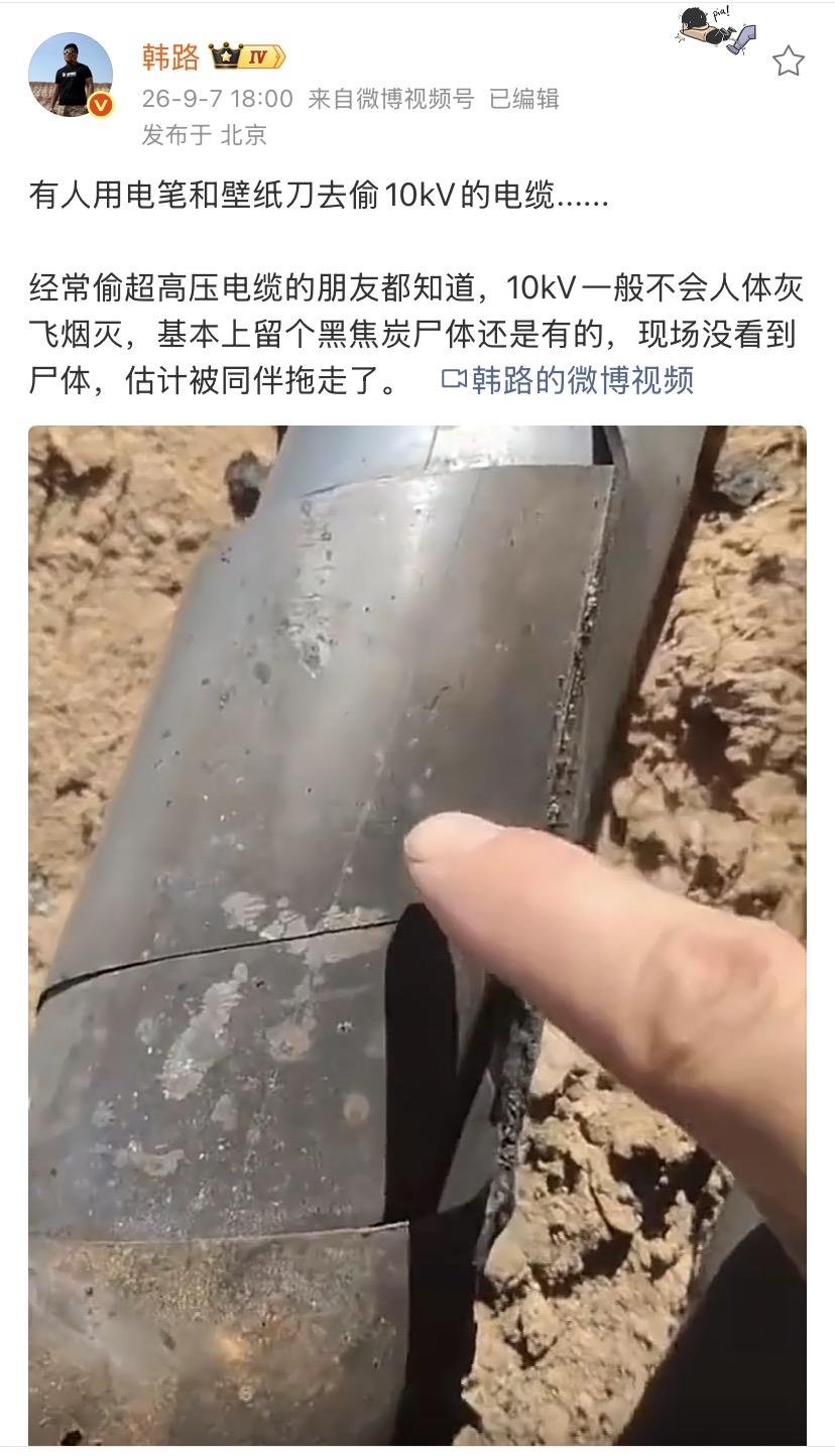 韩路：有人用电笔和壁纸刀去偷10kV的电缆......

这不搞笑吗？就算没上过