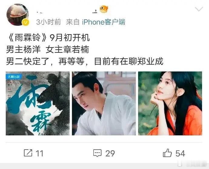 雨霖铃男二从丁禹兮换成郑业成了，再加上女主章若楠，这个配置怎么样？ ​​​