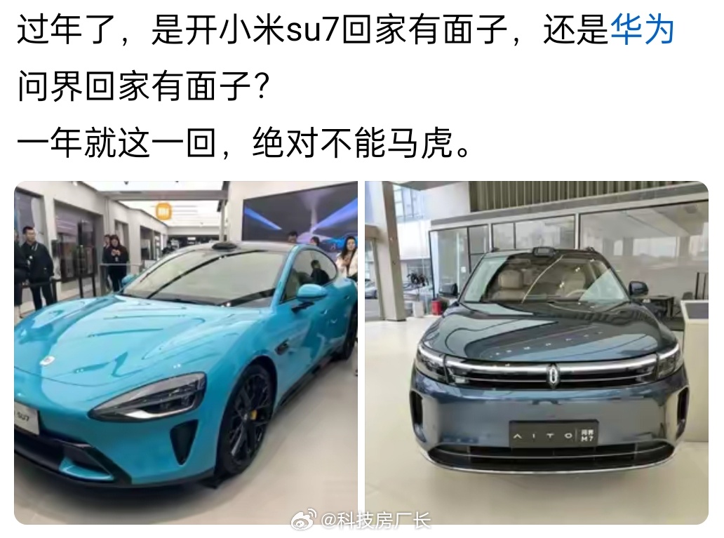 网友提问：小米SU7和华为问界，开哪个过年回家有面子？ 