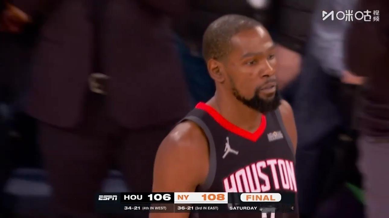 尼克斯第四节逆转，108-106战胜火箭，火箭与湖人战绩和胜率持平。 
