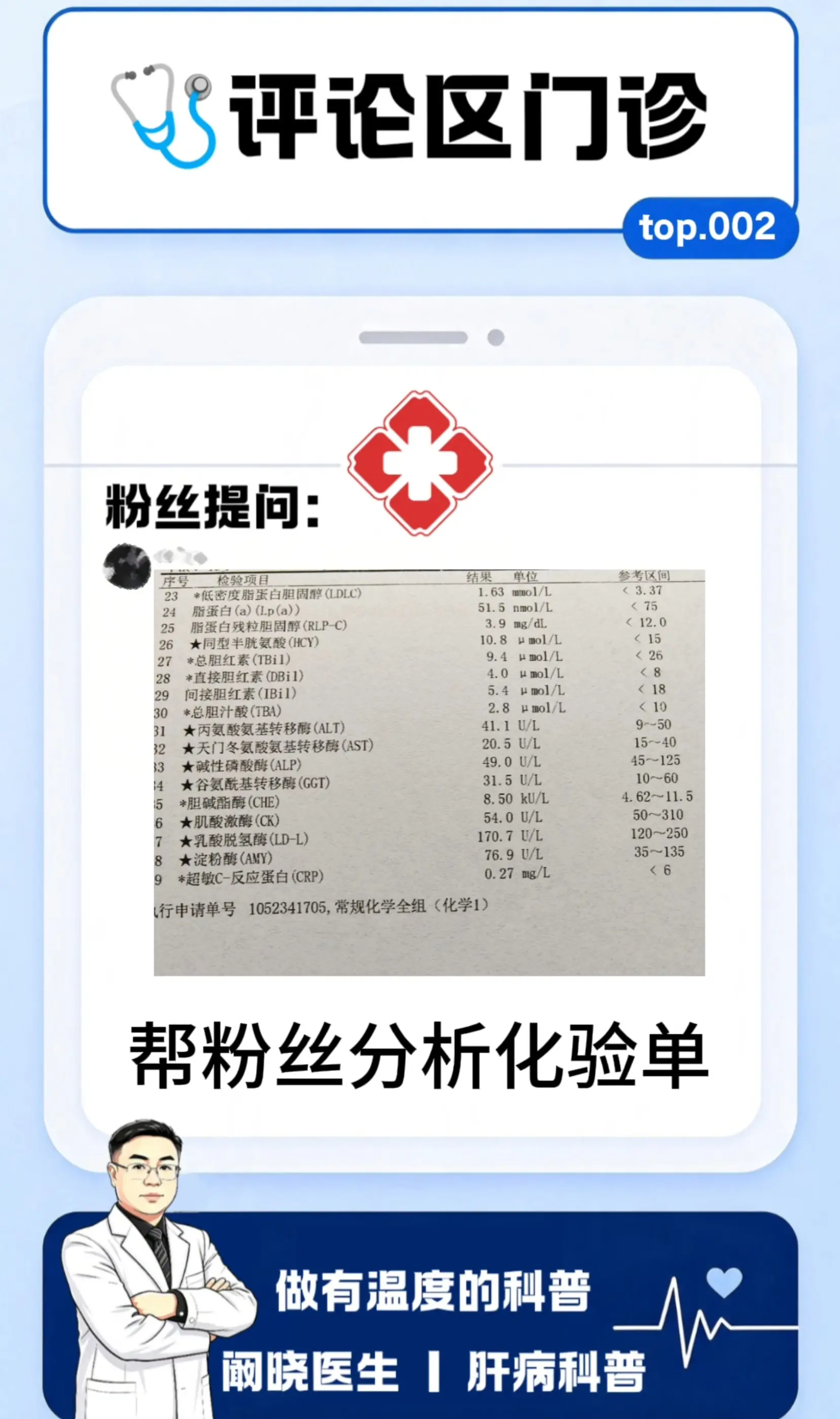 评论区门诊开业了，今天要解读的是一位粉丝发来的化验单。 其实很多朋友和...