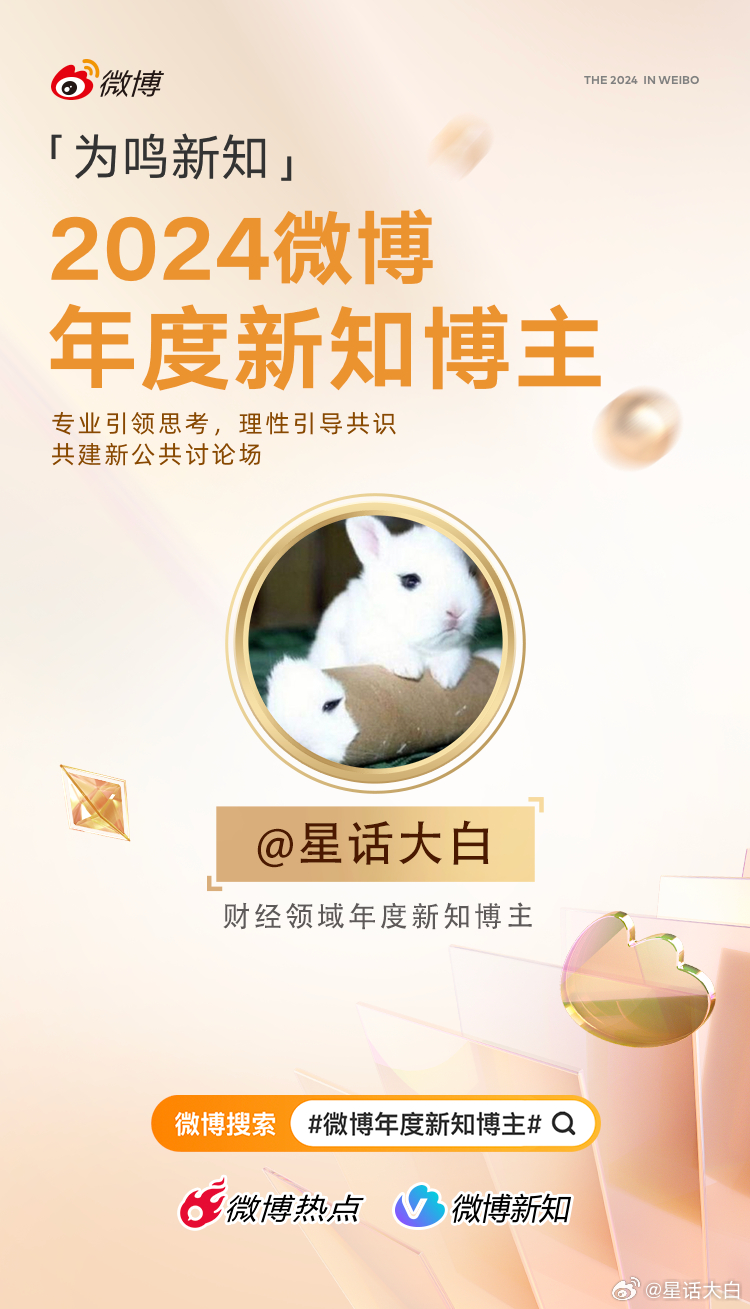 2024，这是我第3次获得年度新知博主。我加入微博以来，“新知博主”对我帮助还是