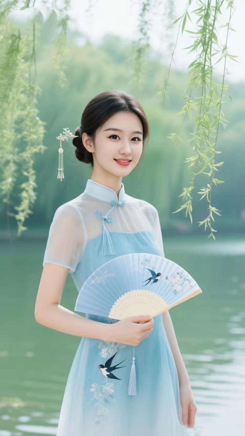 上联：清风拂柳岸
 下联:    明月浮荷塘