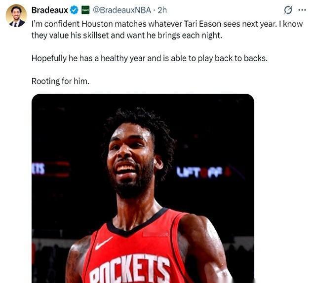 火箭没给塔里-伊森提前续约，不是不爱他，是怕钱花多了，后面连个替补都补不起。
硬