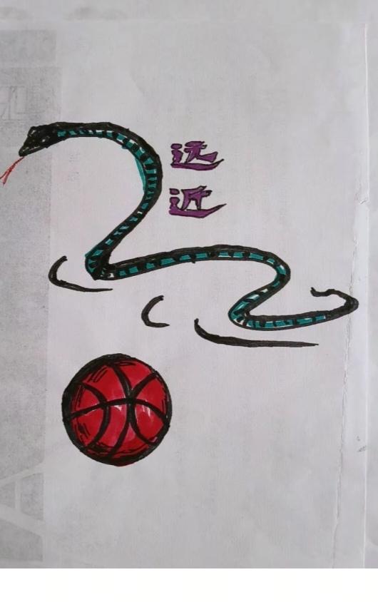 〔看图猜词语〕
图中画面真有趣；
有蛇还有一球线；
另外还有远和近；
谐音猜个词