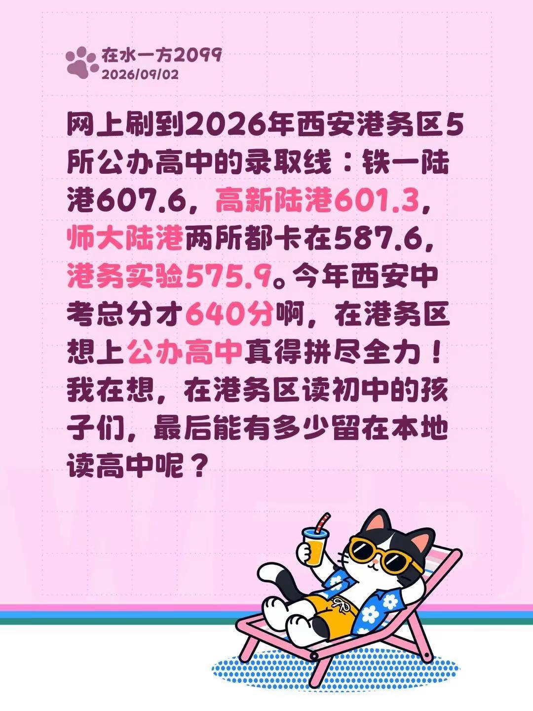 网上刷到2026年西安港务区5所公办高中的录取线：铁一陆港607.6，高新陆港6