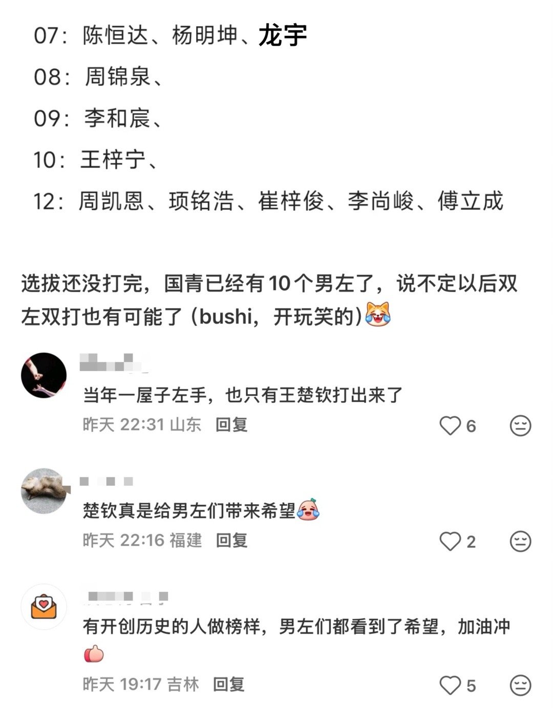 现在国青队11个左手了国家队果然适合左手发育这都是领军人物的功劳呀～北京队U15