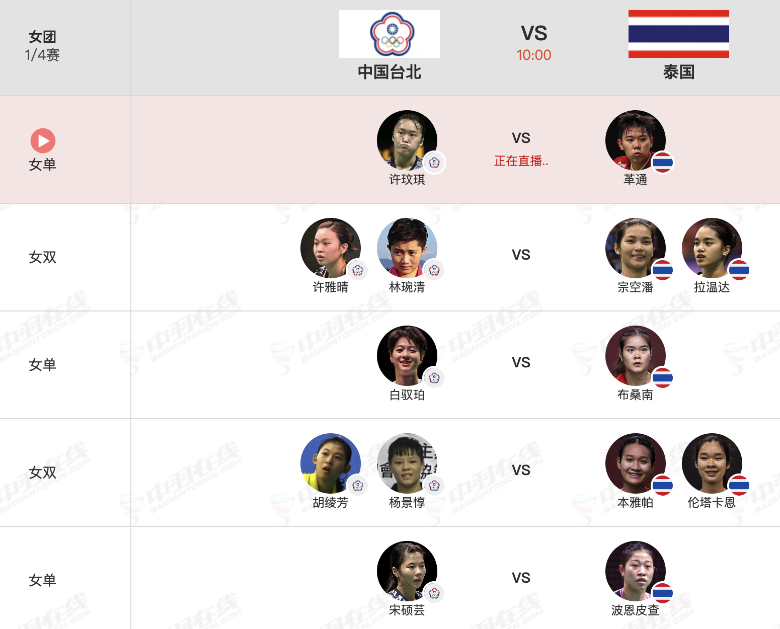 【女团8进4：中国台北 1-0 泰国】1、许玟琪 21-14、21-17 革通#