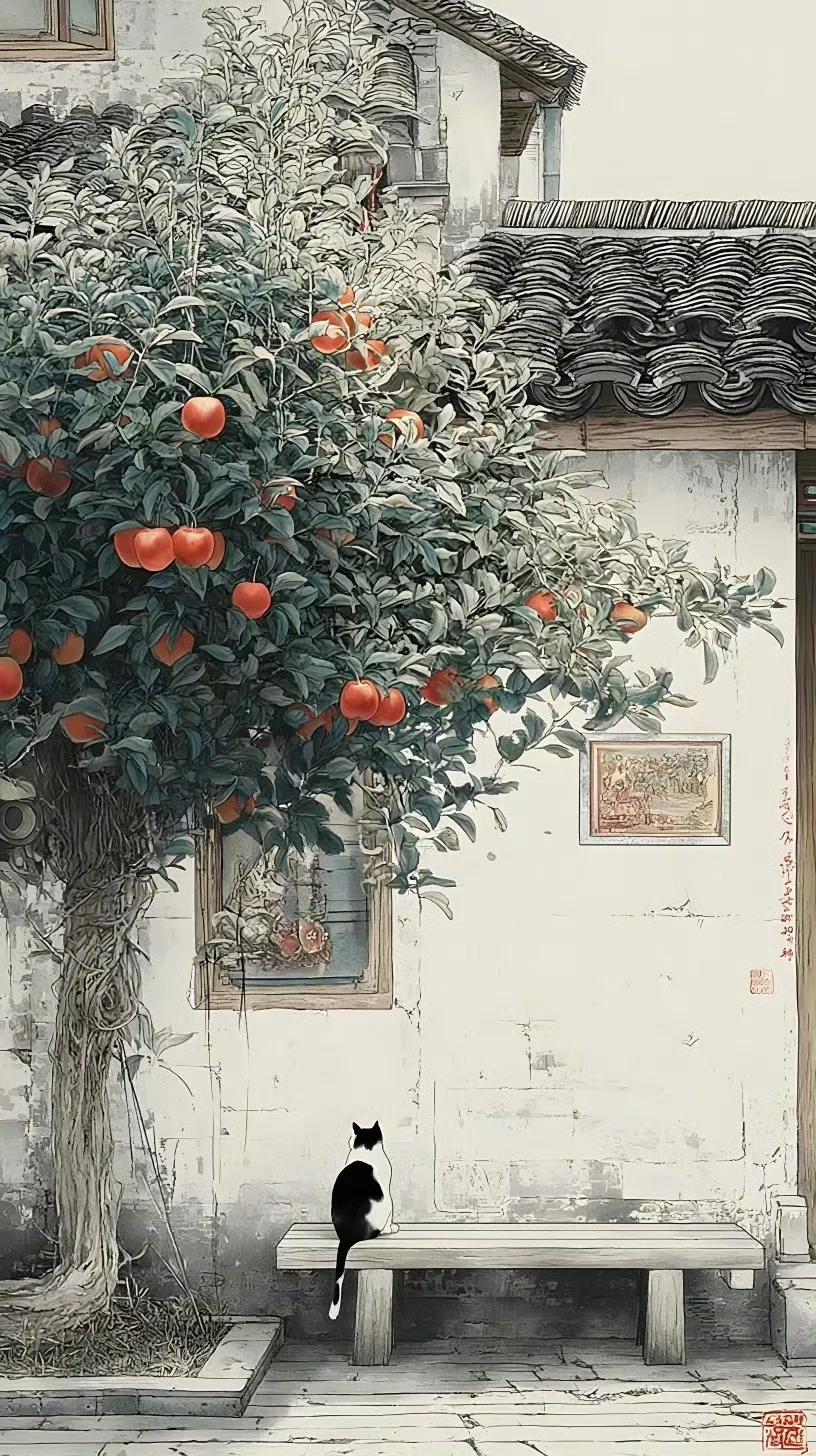 枯藤老树昏猫，大树高墙人家，红果西风瘦鸟。夕阳西下，断肠猫在天涯。倒下的老树 老