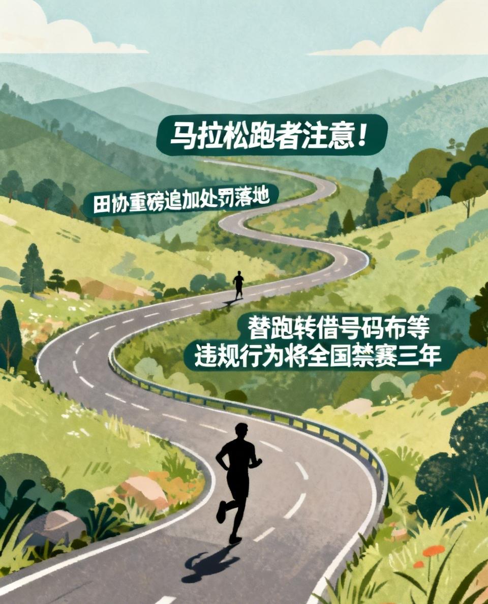 马拉松跑者注意！田协重磅追加处罚落地。
针对替跑、转借号码布、伪造号码布的50多