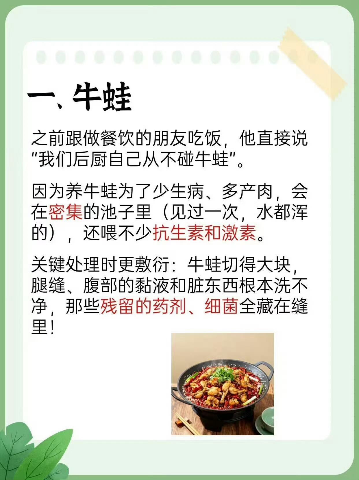 牛蛙 抗生素我有个舍友特别喜欢吃牛蛙，叫了我好几次都婉拒了，我天生就对牛蛙很排斥