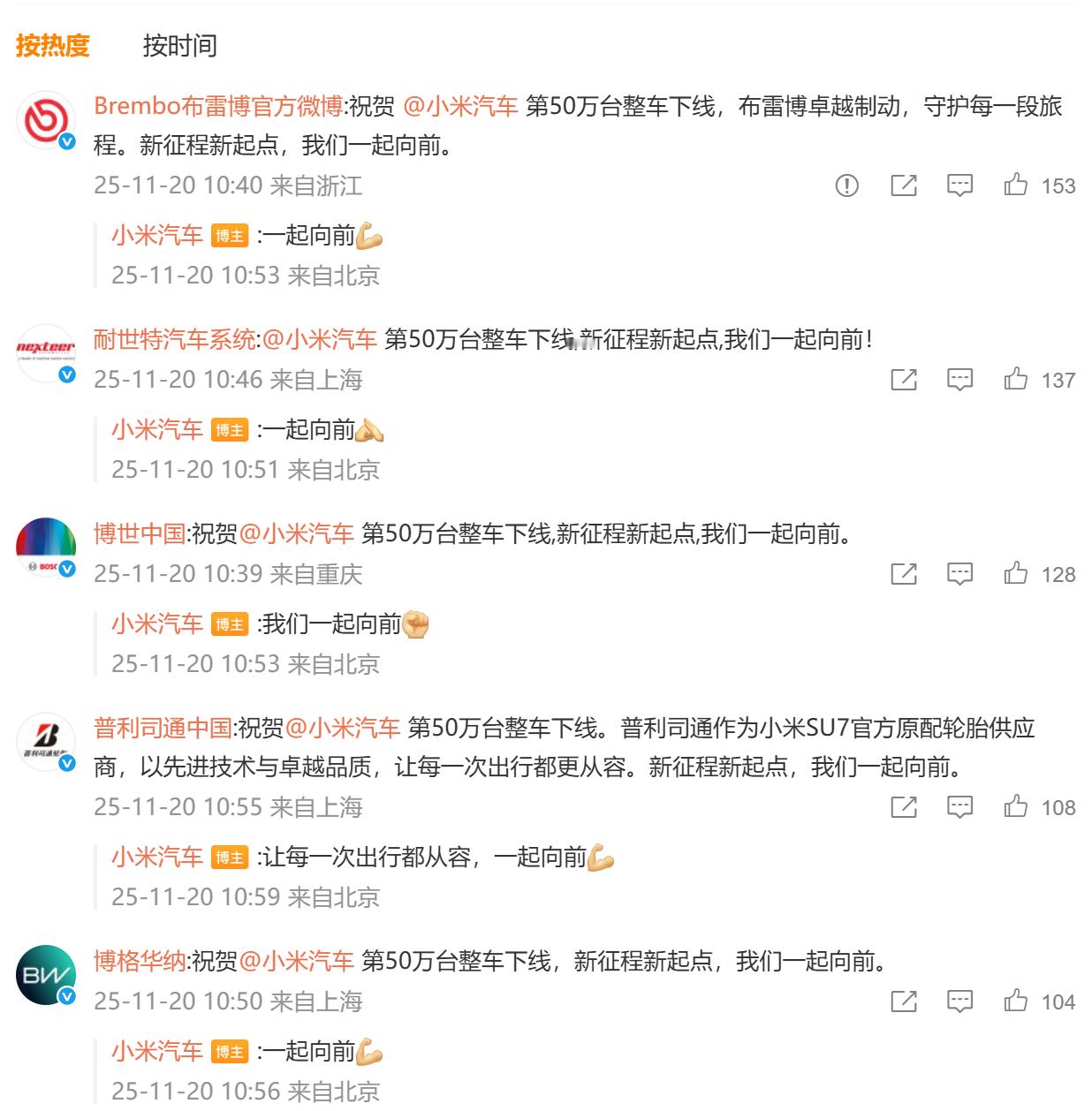 【】今日，小米汽车官微正式宣布：“小米汽车第50万辆整车正式下产线。”小米汽车多