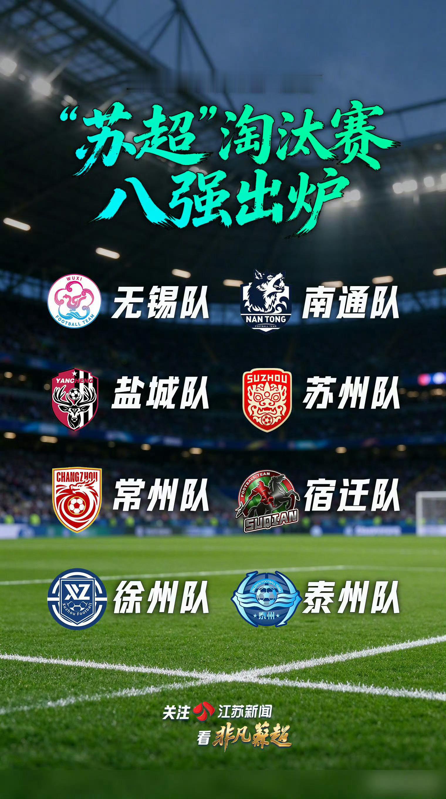 苏超 【八强全部就位！苏超淘汰赛八强出炉】9月19日晚，2026年苏超 常规赛全