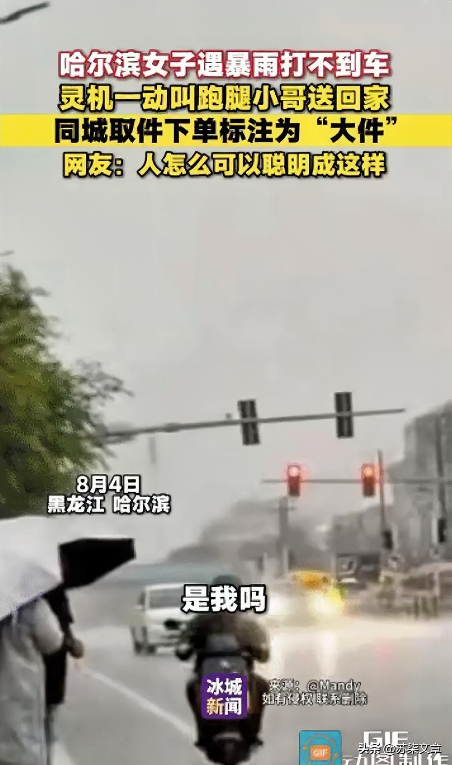 “这操作真绝！”哈尔滨icon暴雨，一女子怎么也打不到车，于是灵机一动，给自己下