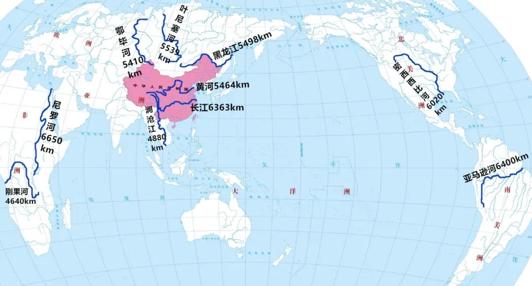 世界10大长河中，大部分位于亚洲，有6条之多，剩下的有2条在非洲，1条在北美洲、