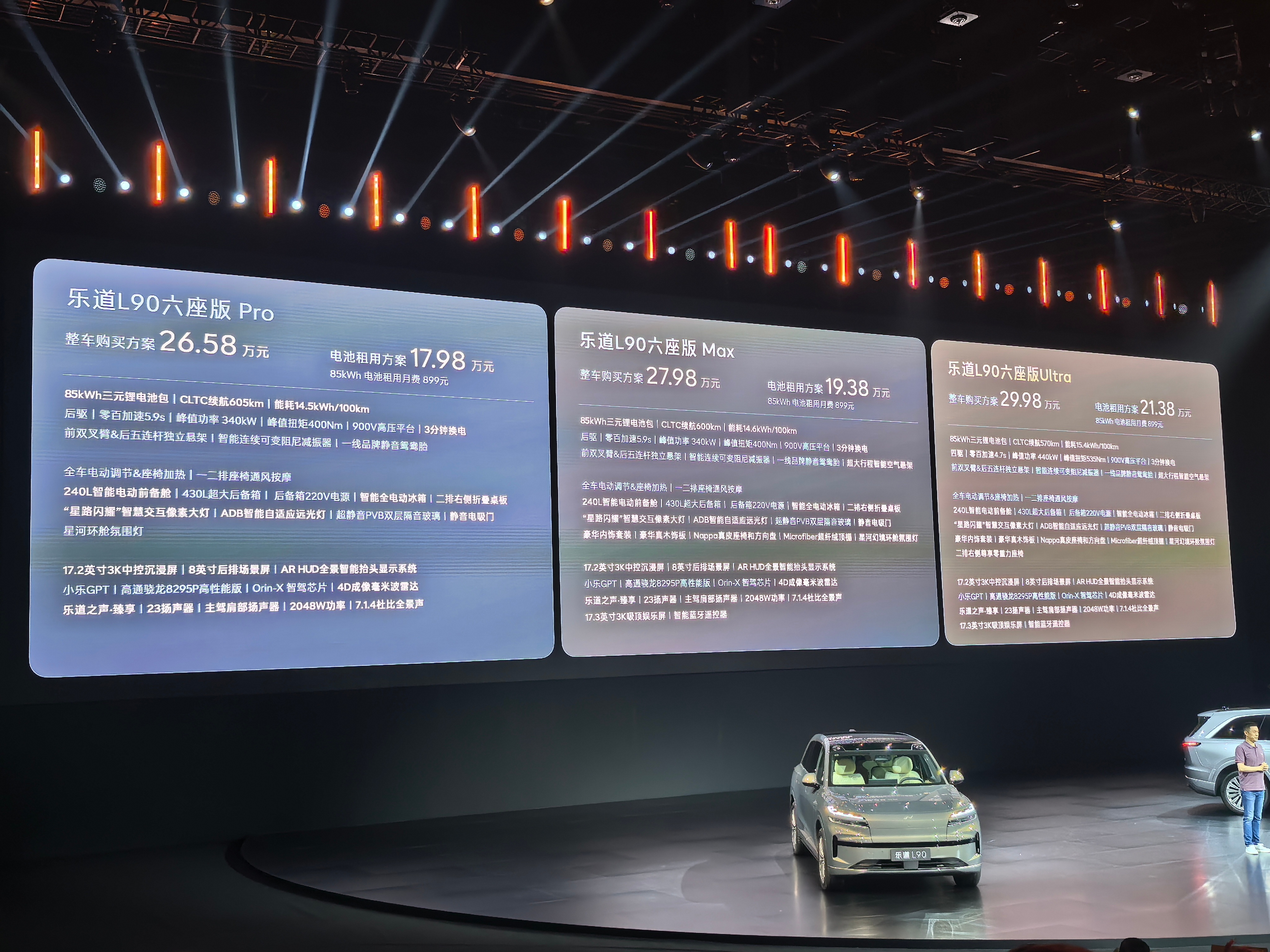 乐道 L90 三个版本价格来了，含六座版和七座版。 其中六座版明天开始交付，七座