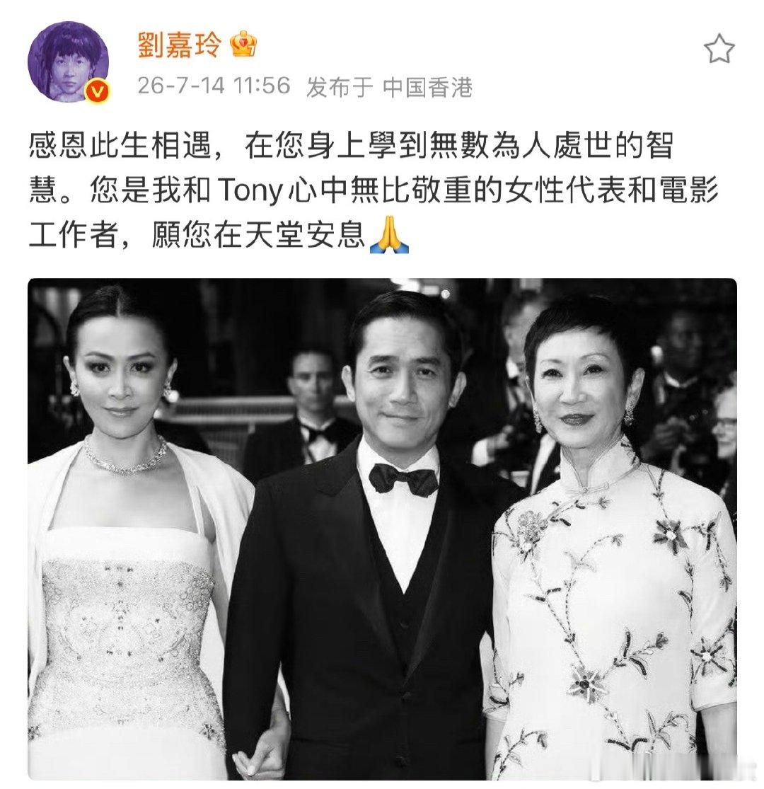 刘嘉玲晒照悼念施南生刘嘉玲梁朝伟悼念施南生 施南生去世，刘嘉玲梁朝伟悼念，施南生