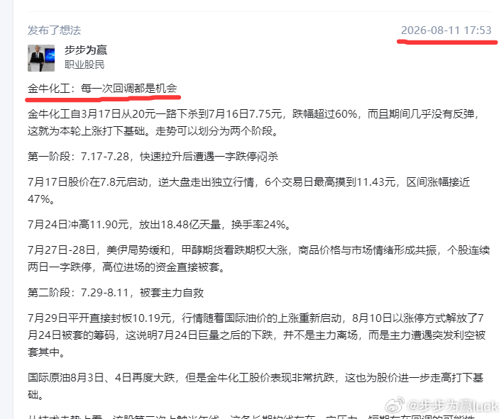 金牛化工：高换手已现，明天谨防天量铸就阶段头部金牛化工前期从20元一路跌至7元多