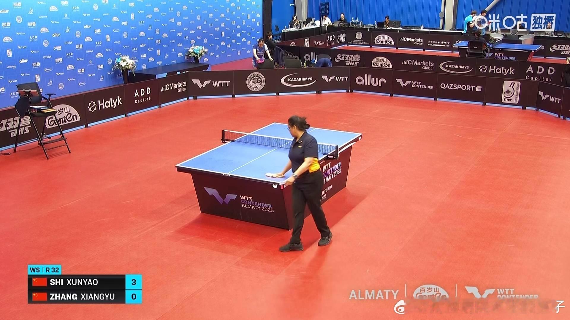 石洵瑶3比0张翔宇（9，7，8）晋级2025WTT阿拉木图常规挑战赛女单十六强下