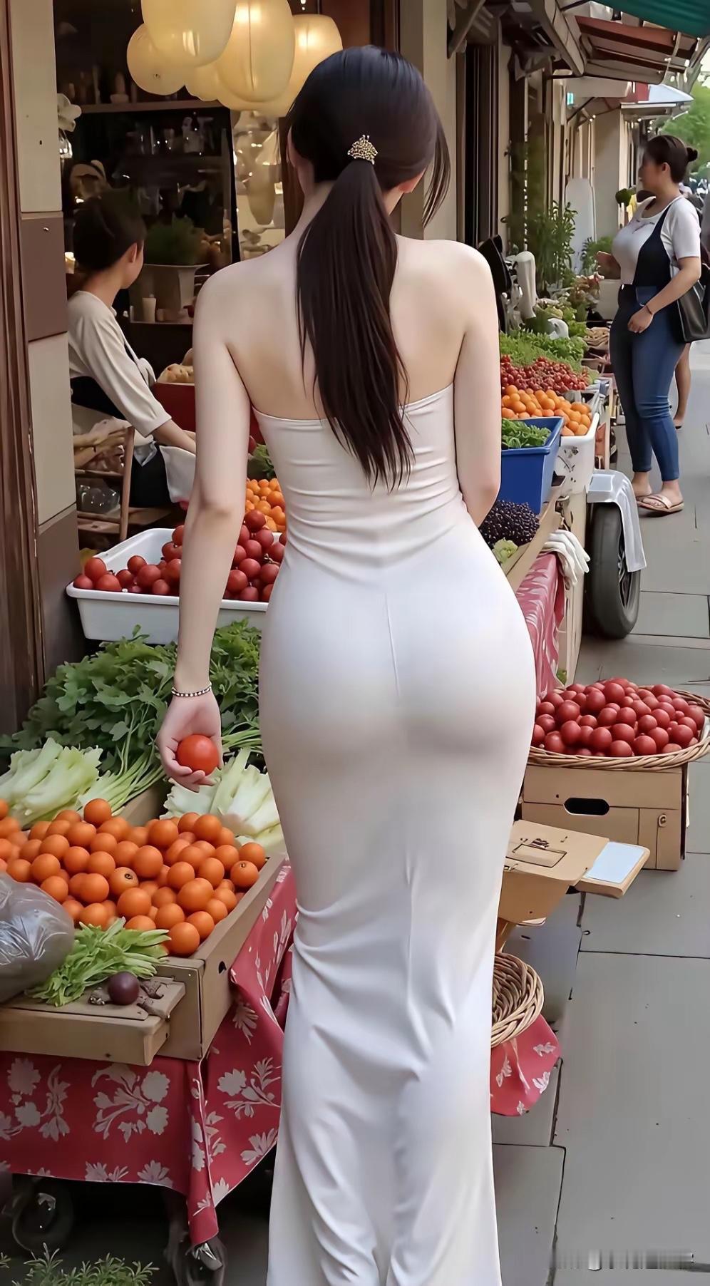 在网上看到这张美若天仙的女士穿礼服在菜市场的背影图片，我都有种走路很不舒服的感觉