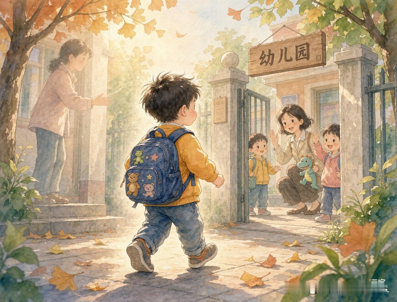 今早送他到校门口，他忽然站住了，像被什么东西钉在原地。沉默了几秒，他抬起头，眼圈