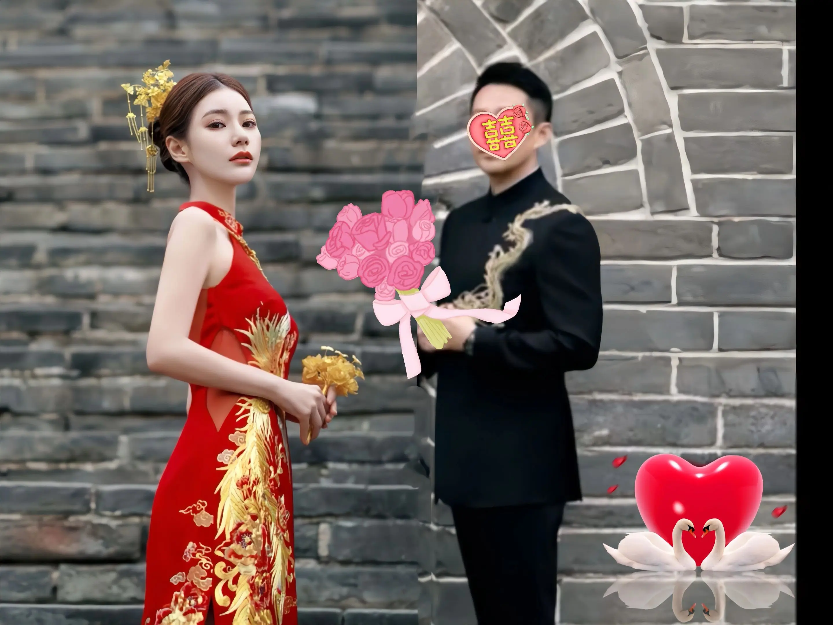 马筱梅跟老公的“龙凤呈祥”婚纱照。这搞定礼服也太唯美精致了，这场婚礼筹...