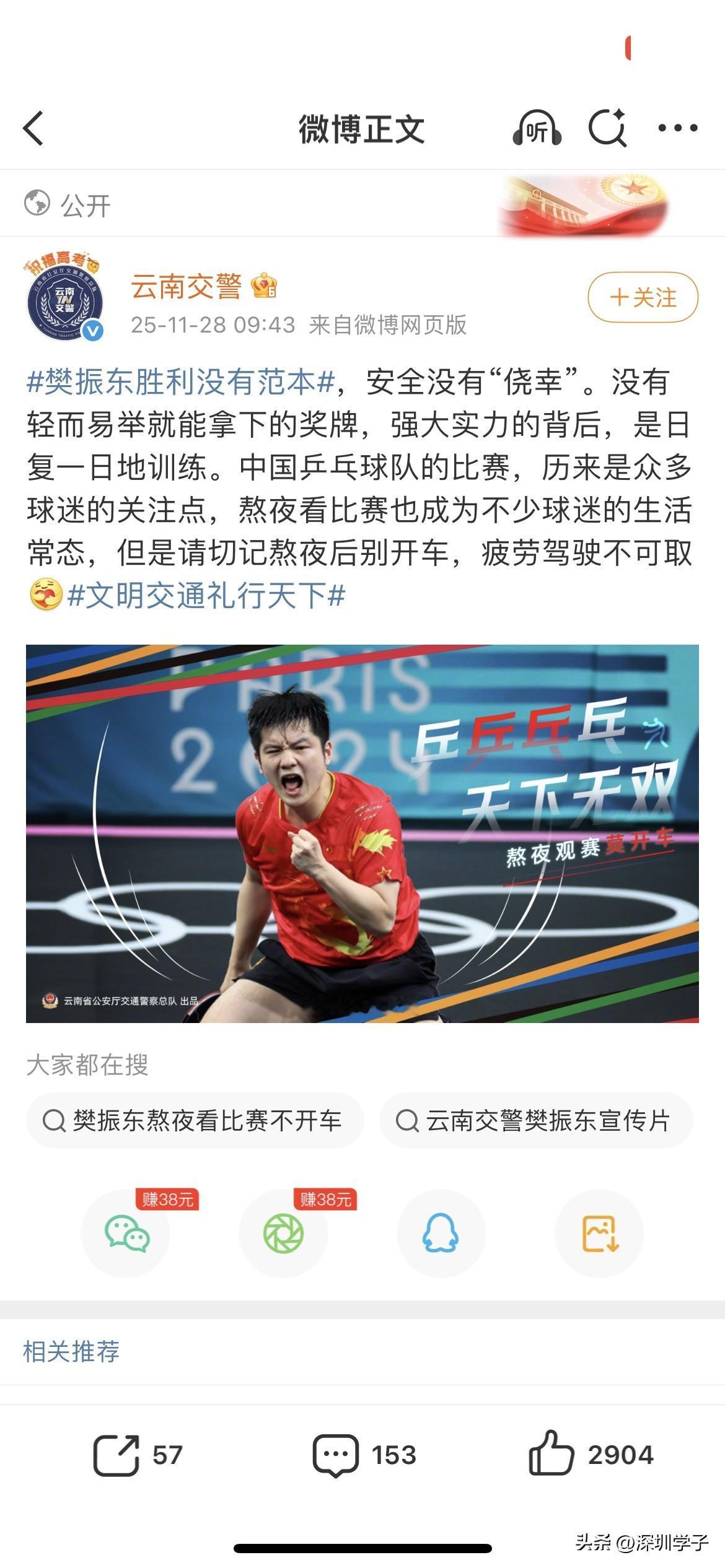 云南交警用樊振东宣传交通安全！我们樊振东是所有正面形象代表！再论咚咚大王的影响力