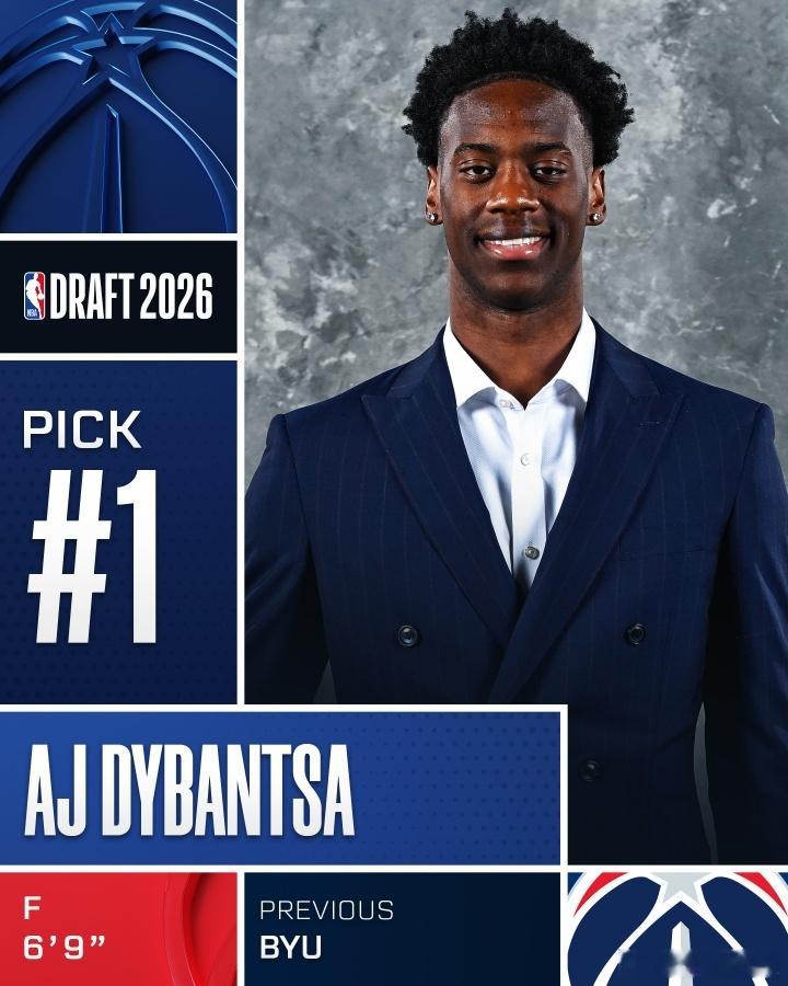 NBA选秀大会 实至名归，奇才用状元签选中AJ·迪班萨    6月24日讯 今日