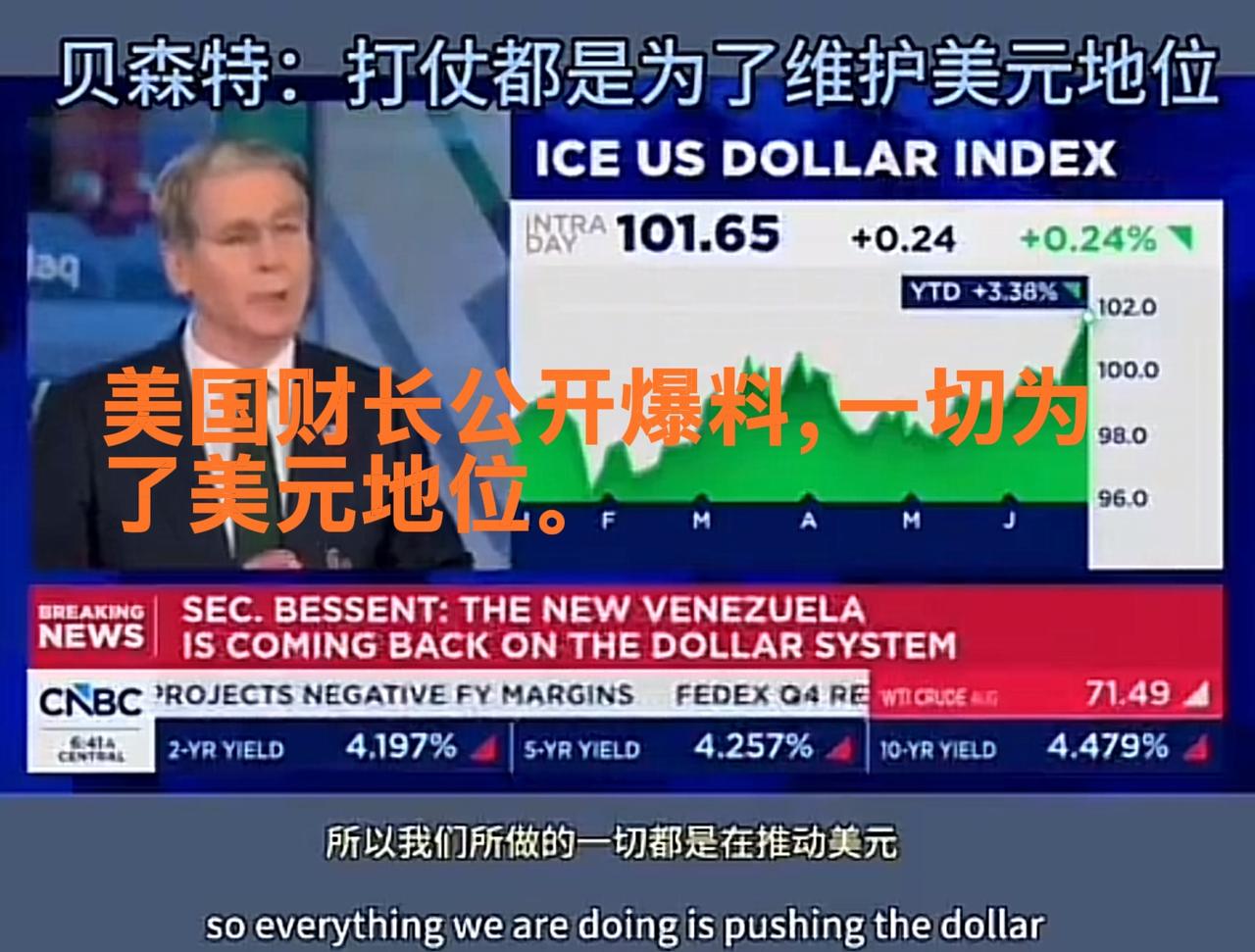美国财长贝森特公开声明爆料，打仗都是为维护美元地位。不管是俄乌战争、还是委内瑞拉