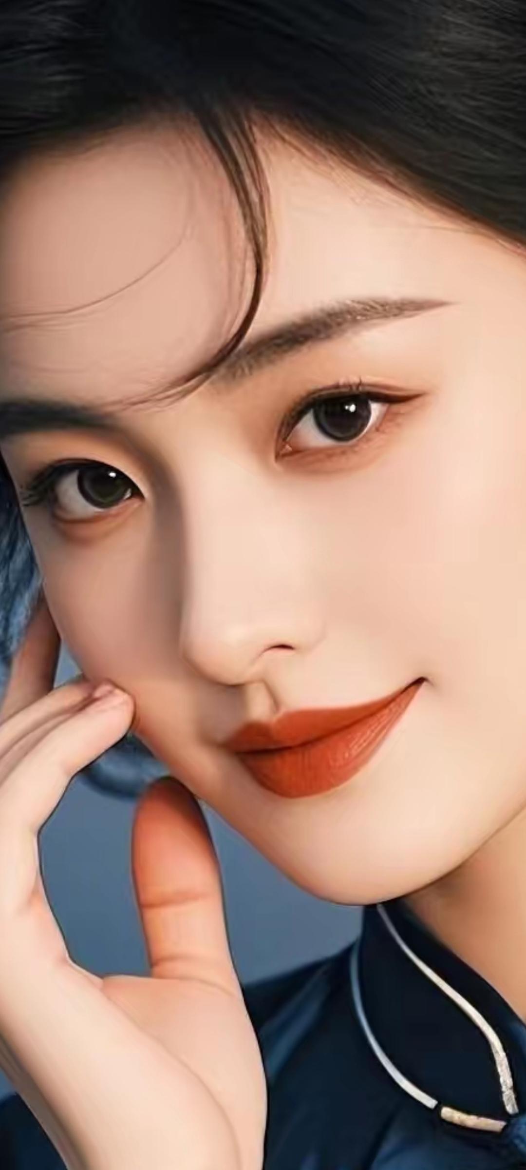 温柔甜美的东方美人，红唇轻启，优雅动人。