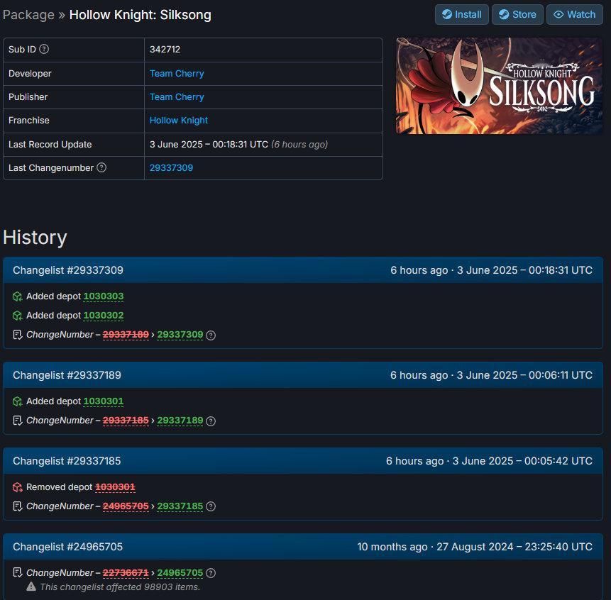 【做个游戏比怀哪吒都费劲】据SteamDB，《空洞骑士：丝之歌》就在刚刚又更新了