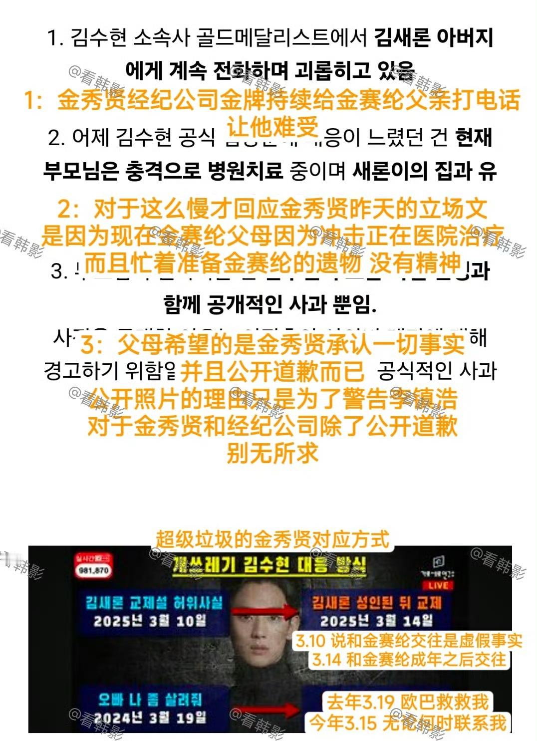 金秀贤持续给金赛纶父亲打电话 ​​​金秀贤爆料总结 ​今天金秀贤爆料直播的总结！