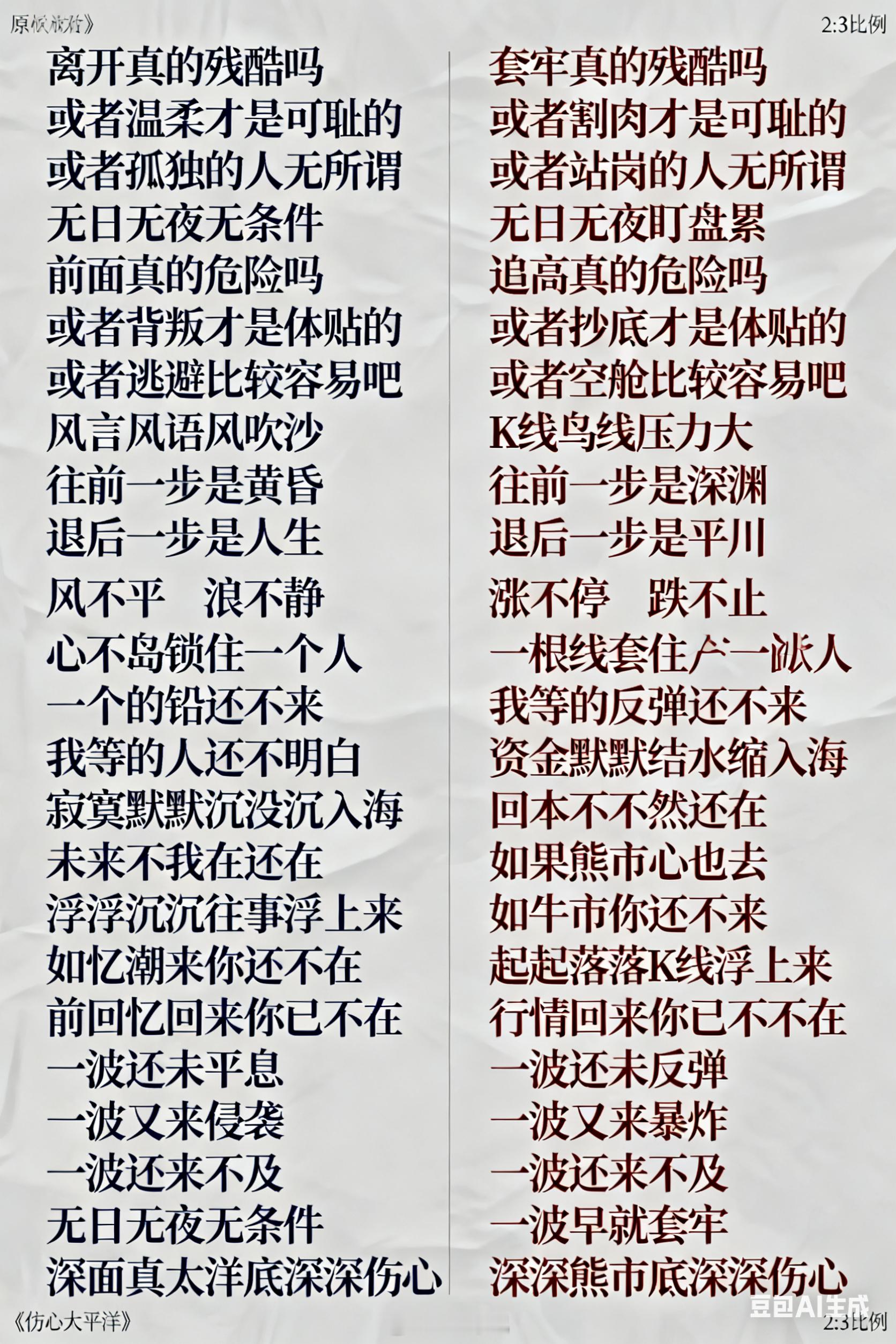 《伤心太平洋》韭菜版买入真的危险吗？或者砸盘才是可耻的。或者被套的人无所谓，无日