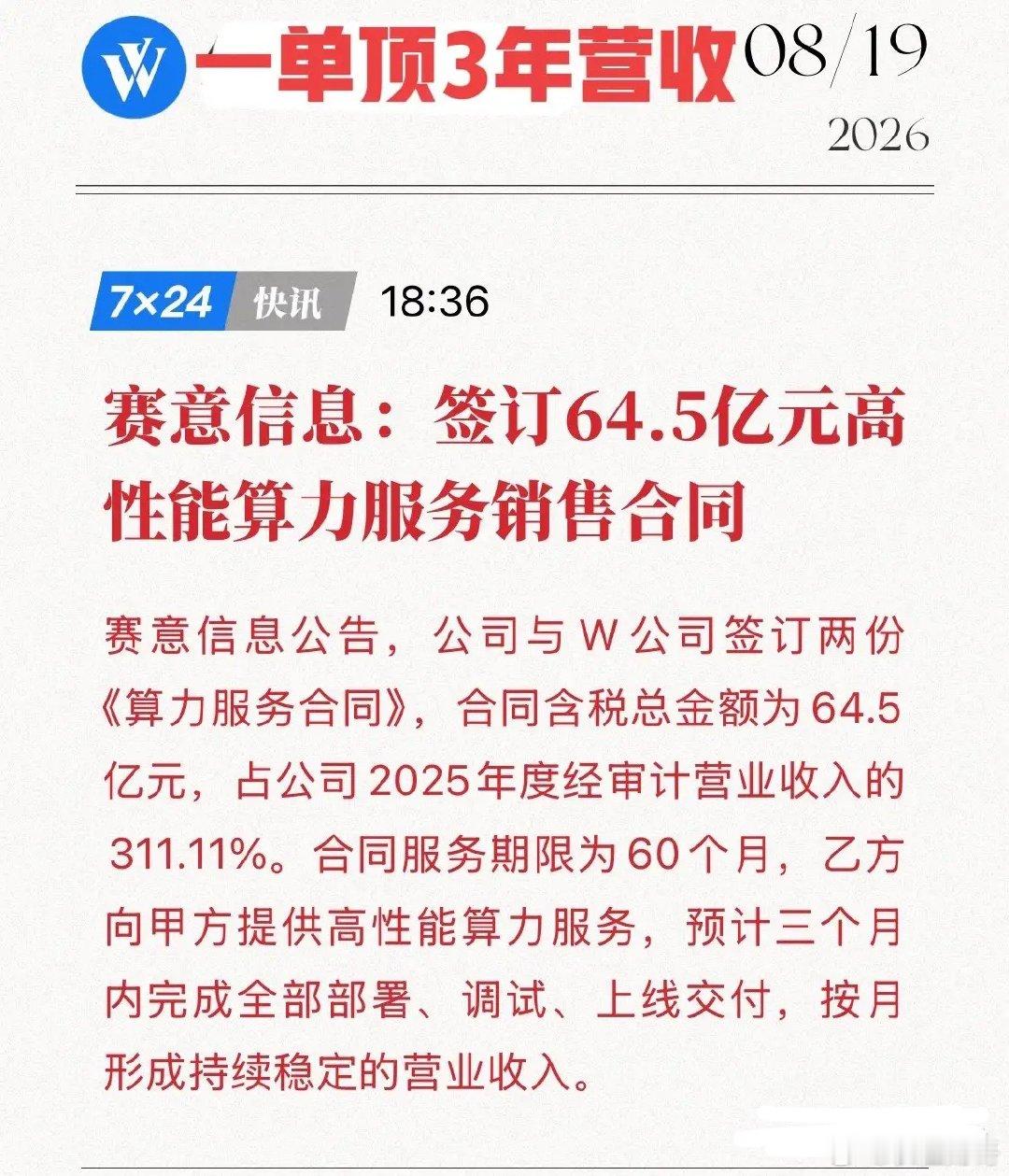 牛逼，一单顶三年营收！赛意信息签64.5亿算力大单，工业软件商秒变“AI算力包工
