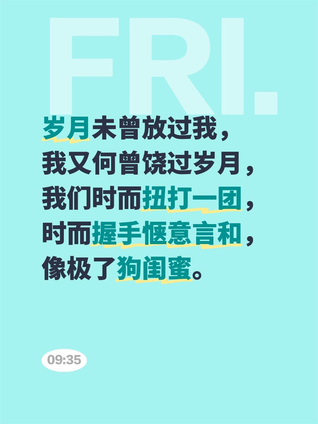 岁月未曾放过我，
我又何曾饶过岁月，
我们时而扭打一团，
时而握手惬意言和，
像