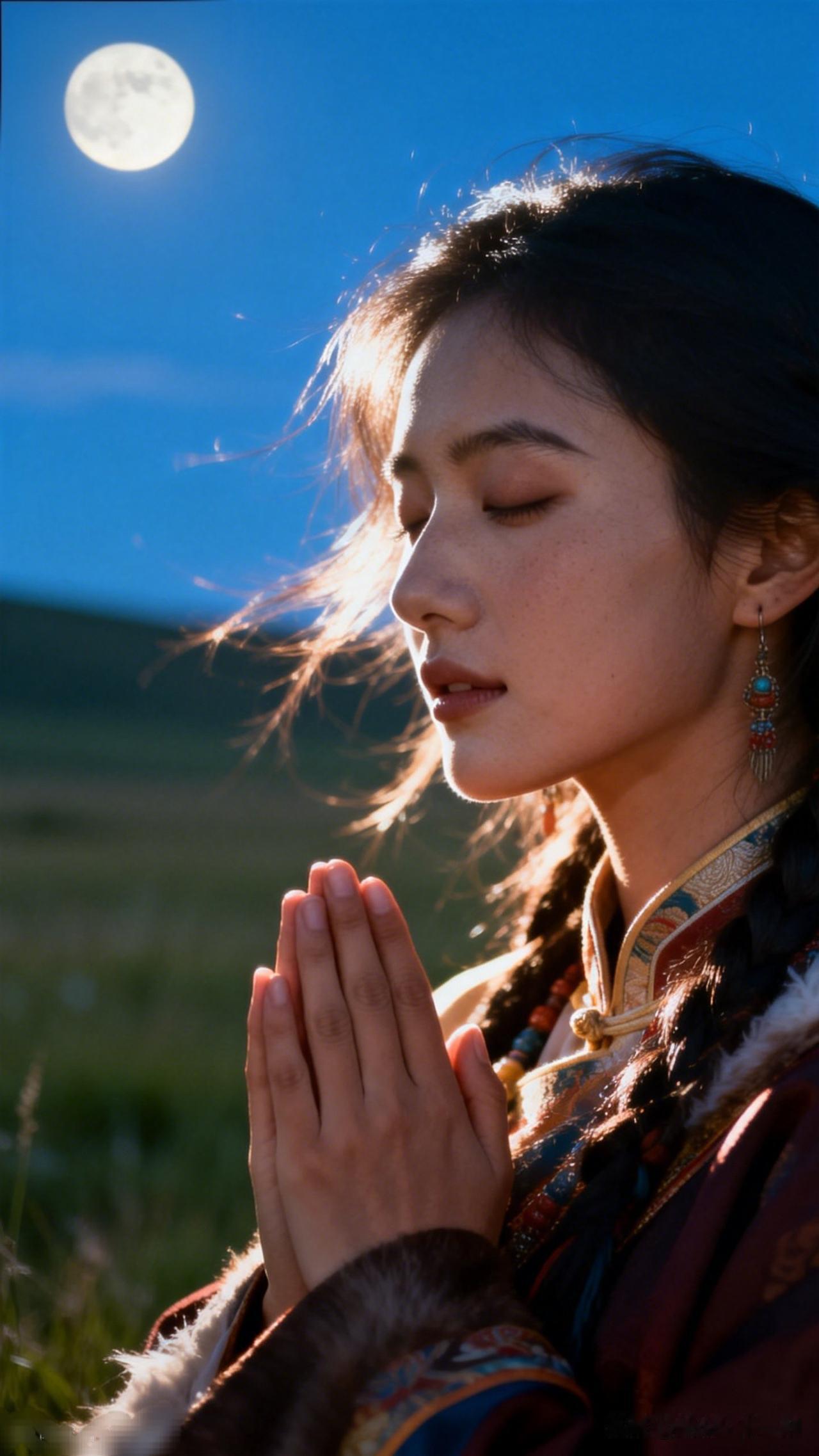 闭目祈祷，与自然融为一体，感受内心的宁静与平和。