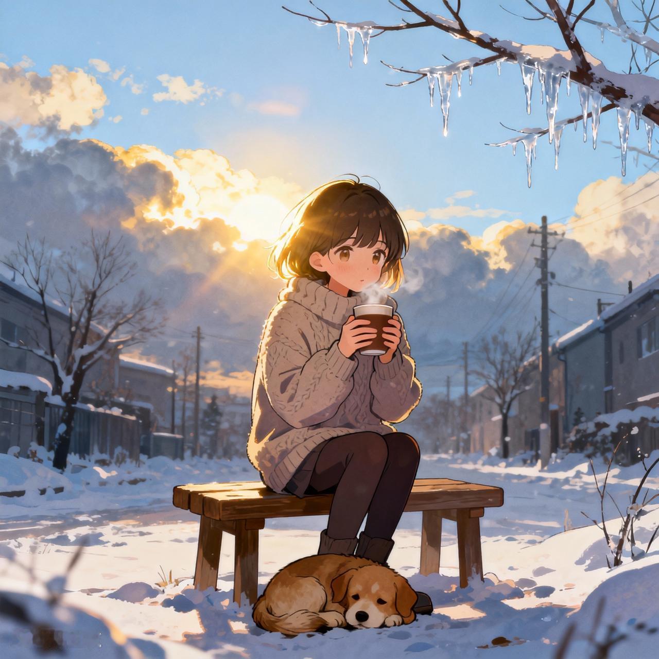 冬日生活简直太有氛围感了！早上7点，裹着毛绒睡衣煮陈皮苹果茶，看着窗台冰花在晨光