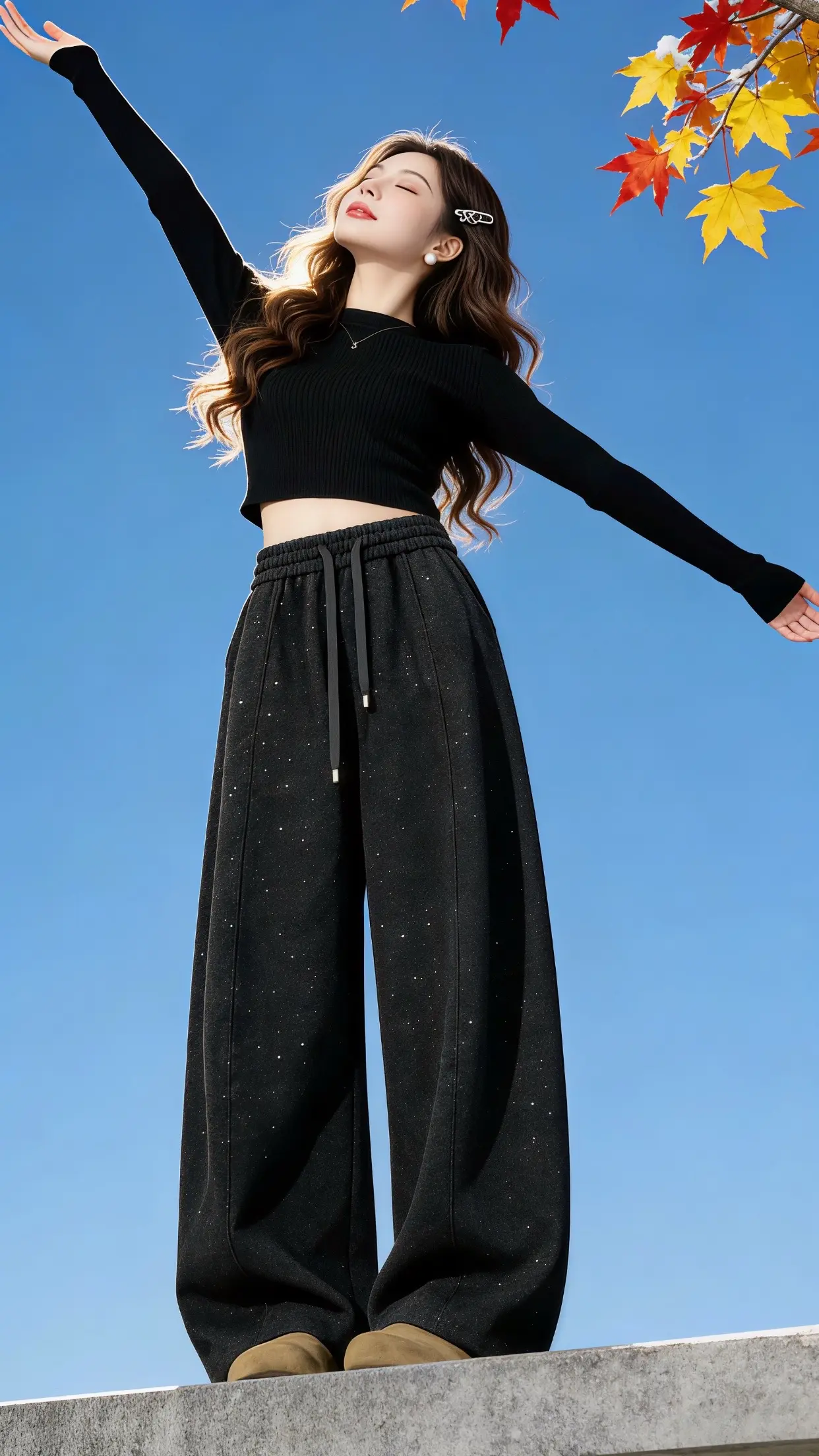 休闲阔腿裤 显高显瘦显腿长 过年穿什么 这也太好看了 保暖又好看